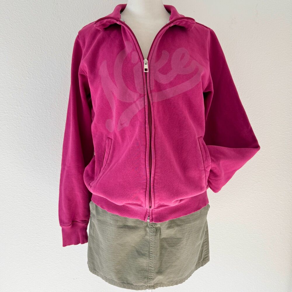 Retro Pink Nike Zip Up Sweater Collared Long Sleeve Y2K 90s Activewear Size M